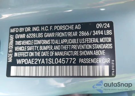2025 Porsche Panamera E-Hybrid 4 from USA, damaged, VIN WP0AE2YA1SL045772